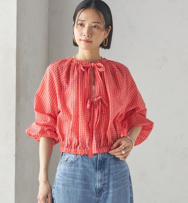 SHIPS for women「〈手洗い可能〉DEVEAUX サッカー チェック リボン ブラウス」|シャツ・ブラウス|