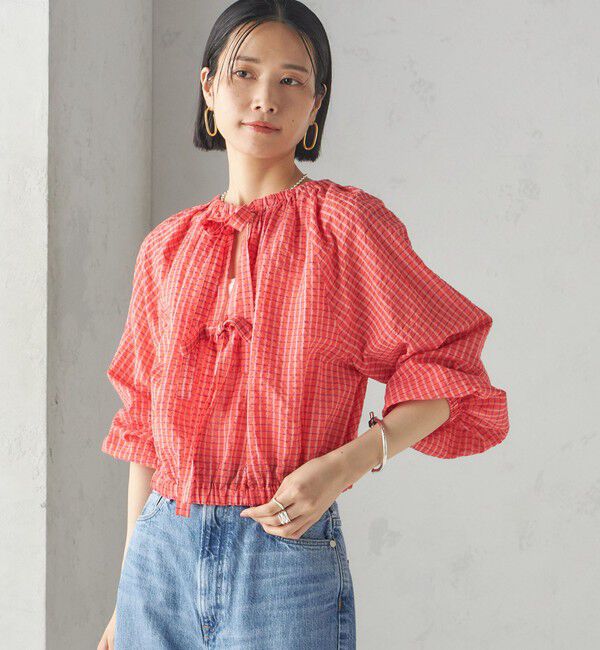 SHIPS for women「〈手洗い可能〉DEVEAUX サッカー チェック リボン ブラウス」|シャツ・ブラウス|