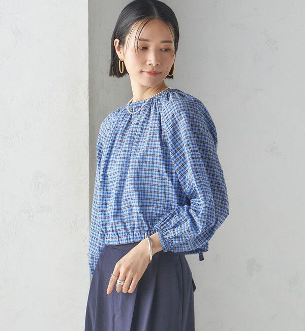 SHIPS for women「〈手洗い可能〉DEVEAUX サッカー チェック リボン ブラウス」|シャツ・ブラウス|