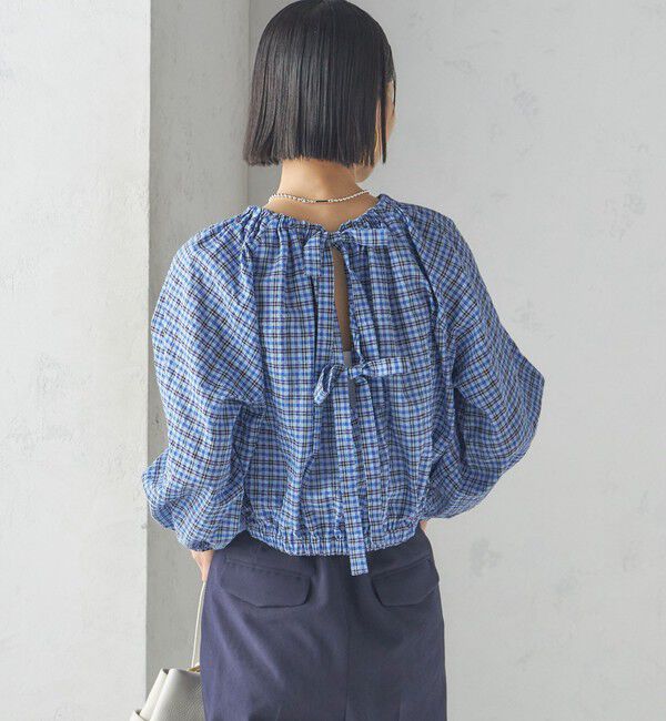 SHIPS for women「〈手洗い可能〉DEVEAUX サッカー チェック リボン ブラウス」|シャツ・ブラウス|