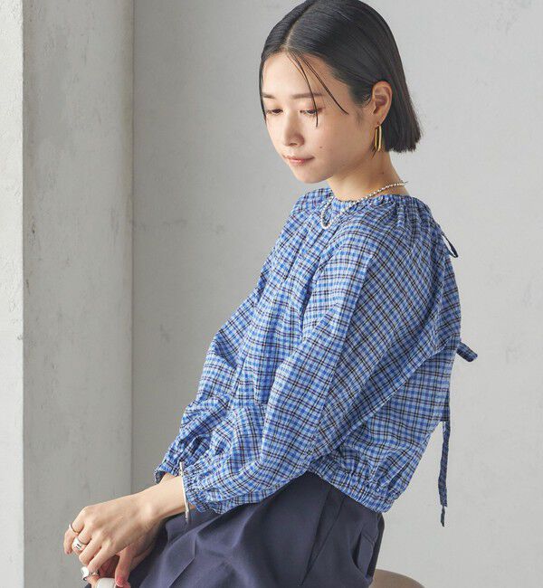 SHIPS for women「〈手洗い可能〉DEVEAUX サッカー チェック リボン ブラウス」|シャツ・ブラウス|