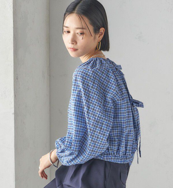 SHIPS for women「〈手洗い可能〉DEVEAUX サッカー チェック リボン ブラウス」|シャツ・ブラウス|