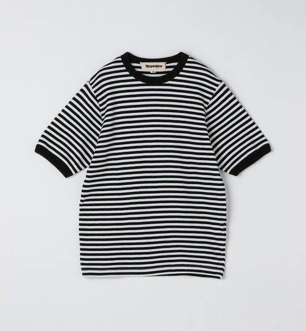 SHIPS「Slopeslow: Cotton interlock stripe crew neck T」|Tシャツ・カットソー|ブラック