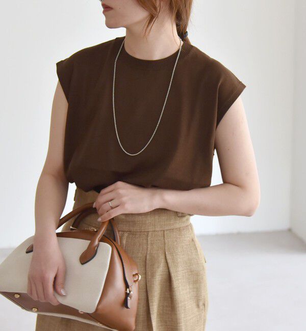 quaranciel「quaranciel:〈接触冷感〉フレンチスリーブ ベーシック シアー ニット プルオーバー」|ニット・セーター|