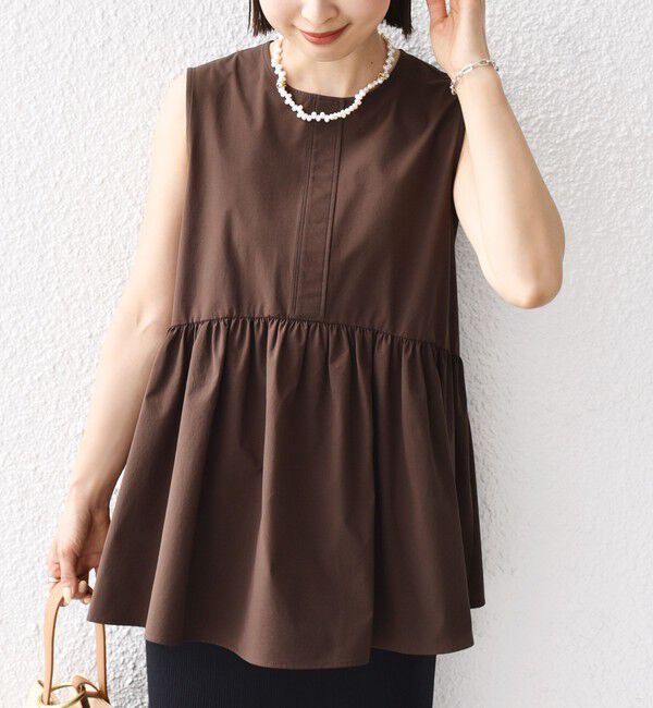 SHIPS for women「〈接触冷感 / 撥水加工〉TEX BRID(R)タフタ ギャザー ノースリーブ ブラウス」|シャツ・ブラウス|