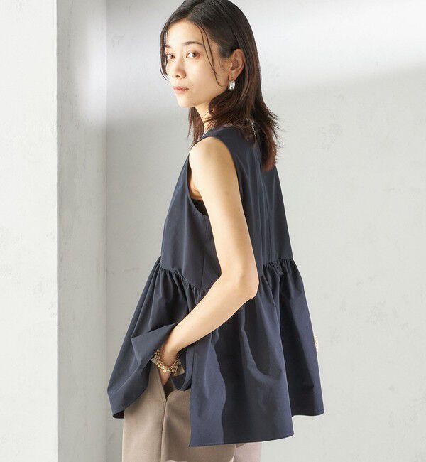 SHIPS for women「〈接触冷感 / 撥水加工〉TEX BRID(R)タフタ ギャザー ノースリーブ ブラウス」|シャツ・ブラウス|