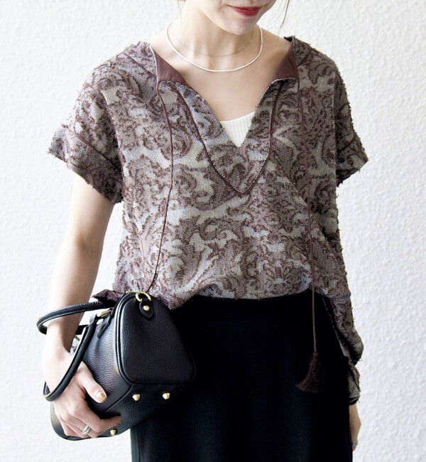 SHIPS any「SHIPS any:〈手洗い可能〉メッシュ ジャカード カフタン スキッパー ブラウス」|シャツ・ブラウス|