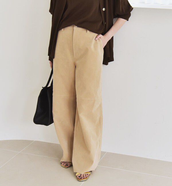 quaranciel「quaranciel:〈洗濯機可能〉ポリエステル スエード ワイド パンツ」|その他|ベージュ