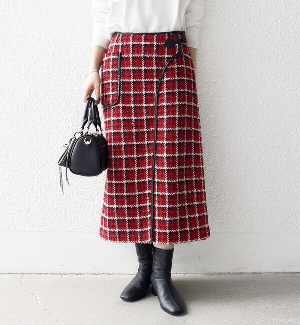 SHIPS any「SHIPS any: ブロック ツイード タイト スカート」|スカート|レッド