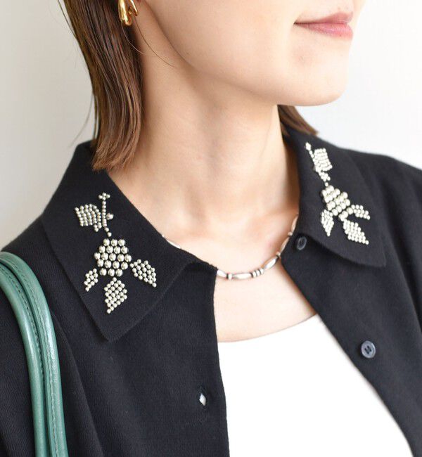 SHIPS for women「【WEB限定】〈手洗い可能〉ビーズ 刺しゅう 襟付 ニット カーディガン」|カーディガン|