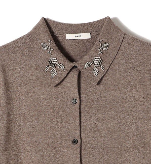 SHIPS for women「【WEB限定】〈手洗い可能〉ビーズ 刺しゅう 襟付 ニット カーディガン」|カーディガン|