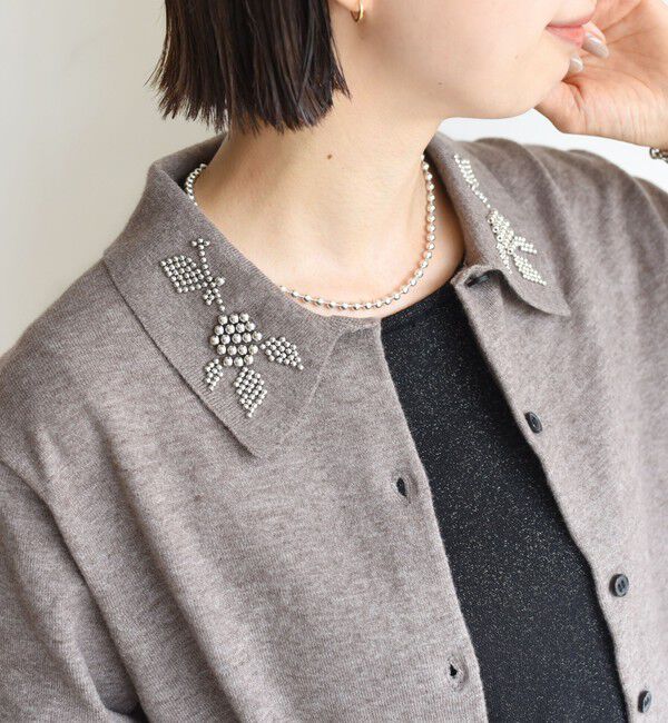 SHIPS for women「【WEB限定】〈手洗い可能〉ビーズ 刺しゅう 襟付 ニット カーディガン」|カーディガン|