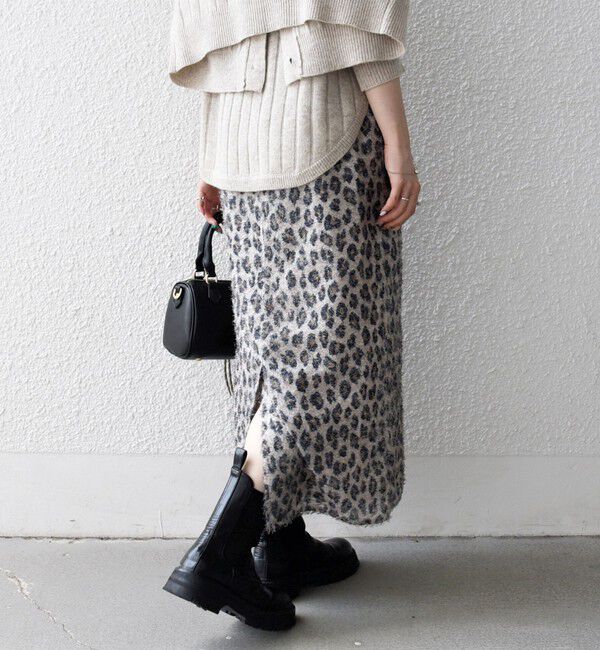 SHIPS any「SHIPS any:〈手洗い可能〉レオパード ジャカード Iライン イージー スカート」|タイト|