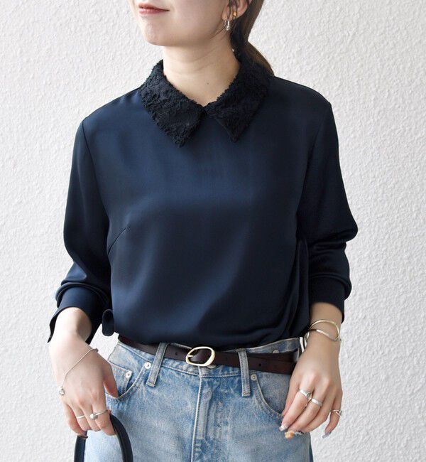 SHIPS any「SHIPS any:〈洗濯機可能〉サテン レースカラー ブラウス」|シャツ・ブラウス|