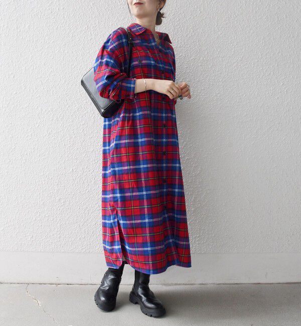 SHIPS any「SHIPS any:〈洗濯機可能〉タータン チェック ロング シャツ ワンピース」|ワンピース|