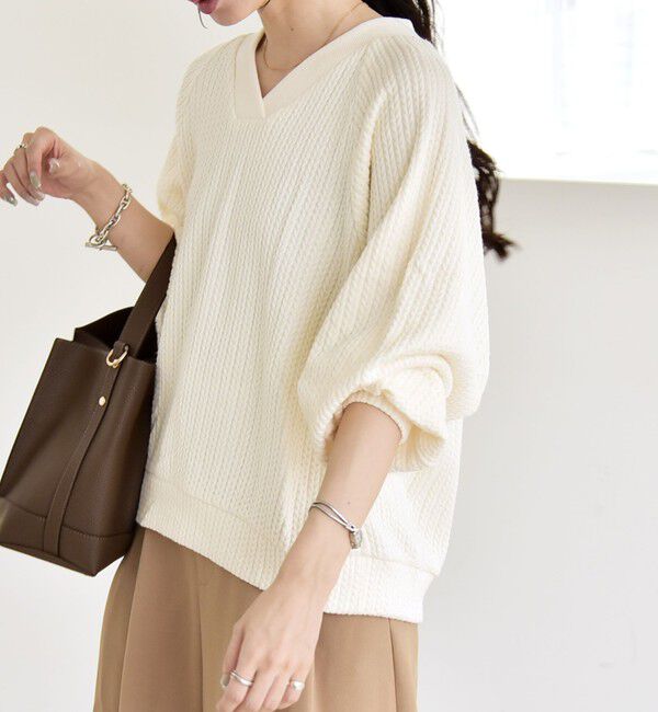 quaranciel「quaranciel:〈手洗い可能〉ケーブル ジャージー Vネック プルオーバー」|Tシャツ・カットソー|オフホワイト