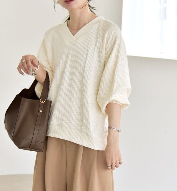 quaranciel「quaranciel:〈手洗い可能〉ケーブル ジャージー Vネック プルオーバー」|Tシャツ・カットソー|