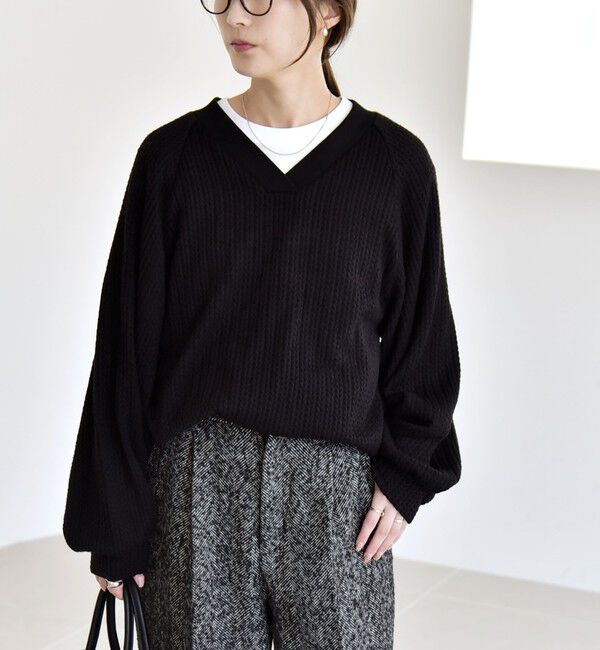 quaranciel「quaranciel:〈手洗い可能〉ケーブル ジャージー Vネック プルオーバー」|Tシャツ・カットソー|