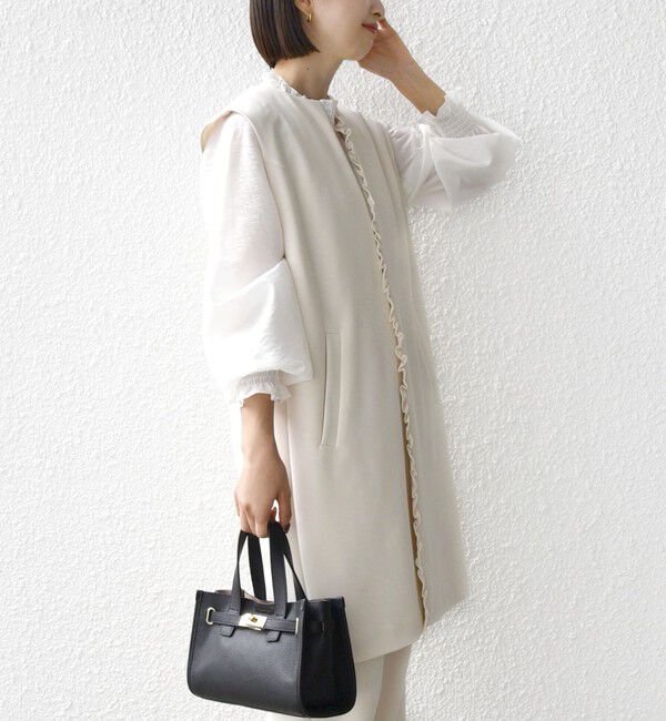 SHIPS for women「【SHIPS別注】kaene:〈洗濯機可能〉ダンボール フリル ロング ジレ（セレモニー対応可）」|ベスト・ジレ|