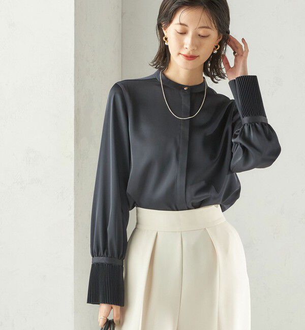 SHIPS for women「〈手洗い可能〉プリーツ 袖 デザイン ブラウス」|シャツ・ブラウス|ネイビー