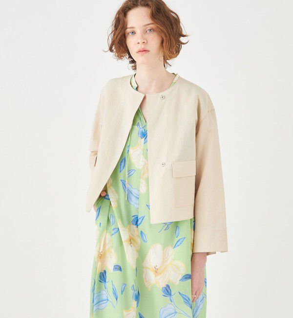 Ballsey「リネンコットンムーブ クルーネックジャケット」|ノーカラージャケット|