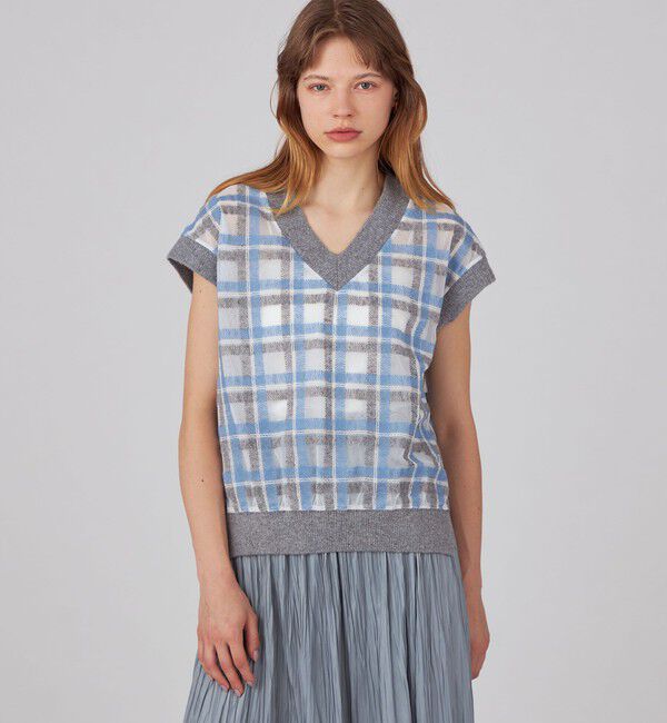 Ballsey「ヘアリープラッドエンブロイダリーコンビ Vネックベスト」|ベスト・ジレ|