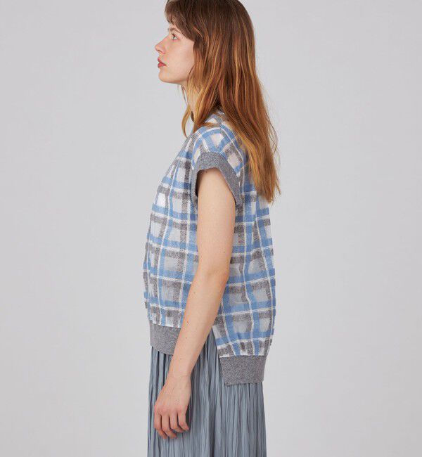 Ballsey「ヘアリープラッドエンブロイダリーコンビ Vネックベスト」|ベスト・ジレ|