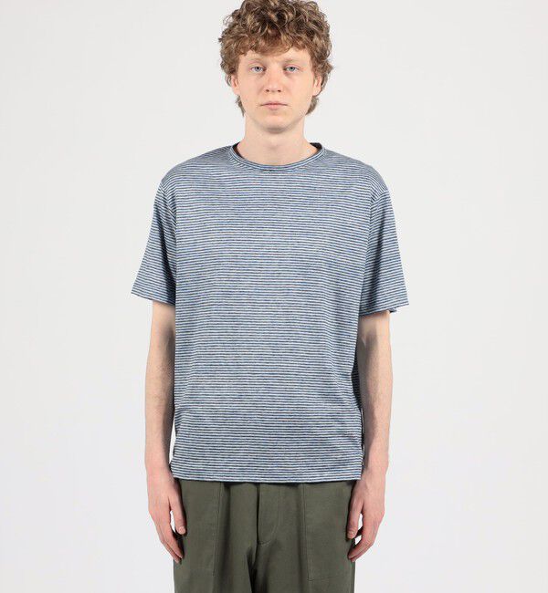 TOMORROWLAND MENS「リネン ボーダー ハーフスリーブカットソー BOTTO GIUSEPPE」|Tシャツ・カットソー|