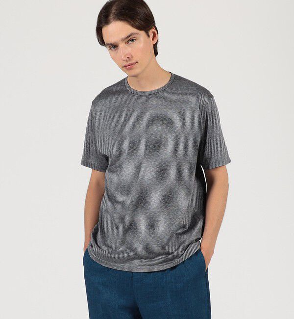 TOMORROWLAND MENS「シルクコットン ボーダー ハーフスリーブ カットソー BOTTO GIUSEPPE」|Tシャツ・カットソー|