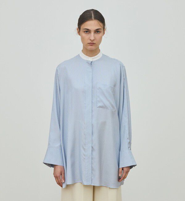 DES PRES「シルクストライプ バンドカラーシャツ」|シャツ・ブラウス|