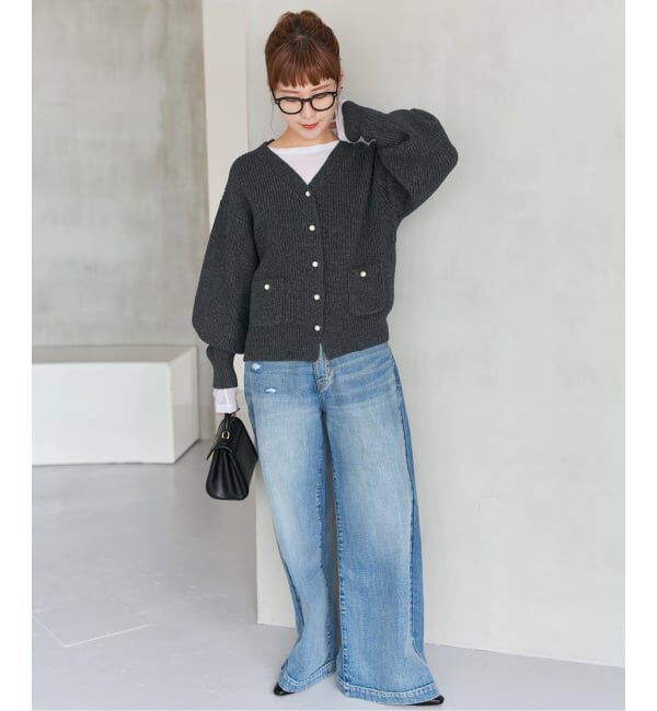 Spick and Span「《WEB限定》パール畦ニットカーディガン」|カーディガン|