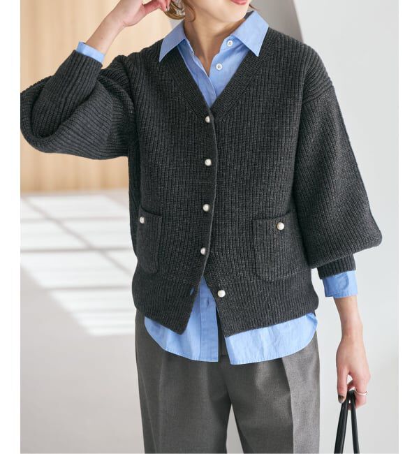Spick and Span「《WEB限定》パール畦ニットカーディガン」|カーディガン|