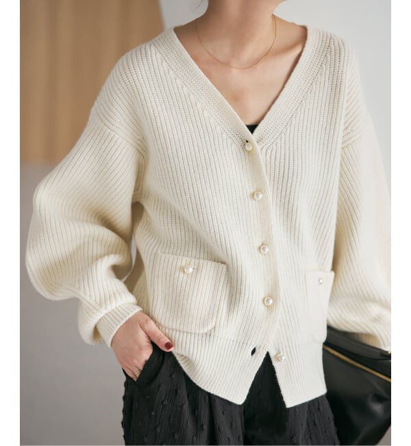 Spick and Span「《WEB限定》パール畦ニットカーディガン」|カーディガン|