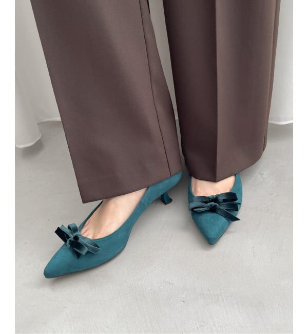  「4.5cmポインテッドダブルリボンパンプス」|パンプス|グリーン