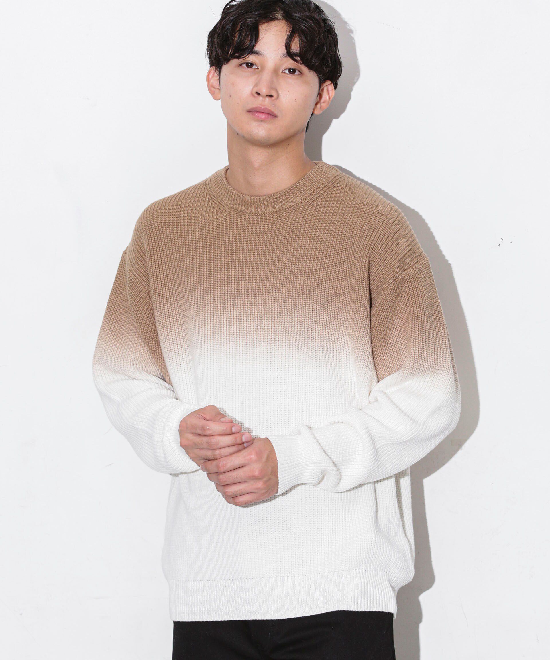 nano･universe「片畦グラデーションクルーネックニット」|ニット・セーター|ベージュ