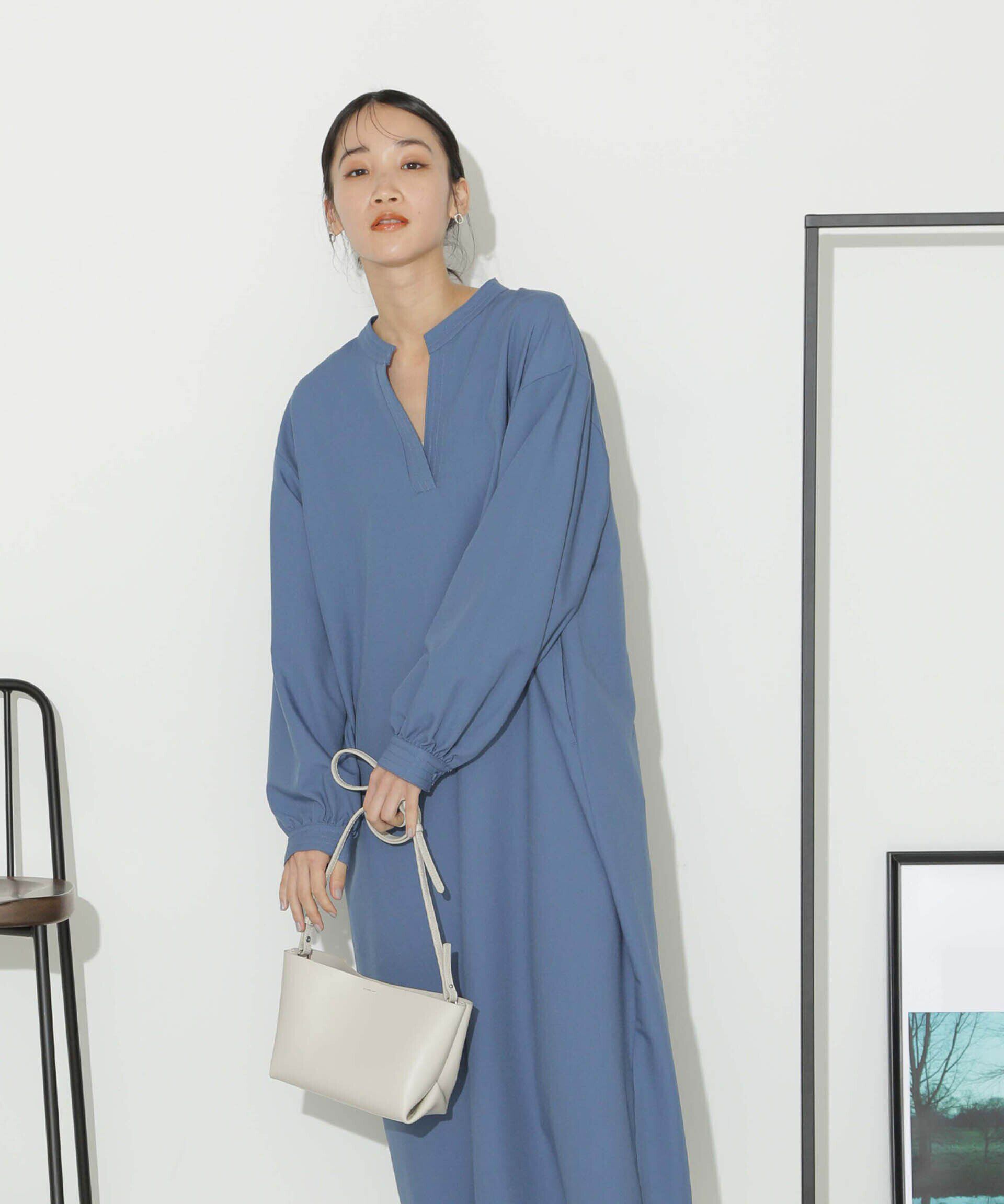 nano･universe「ハイカウントツイルバンドカラースキッパーワンピース」|ワンピース|ブルー