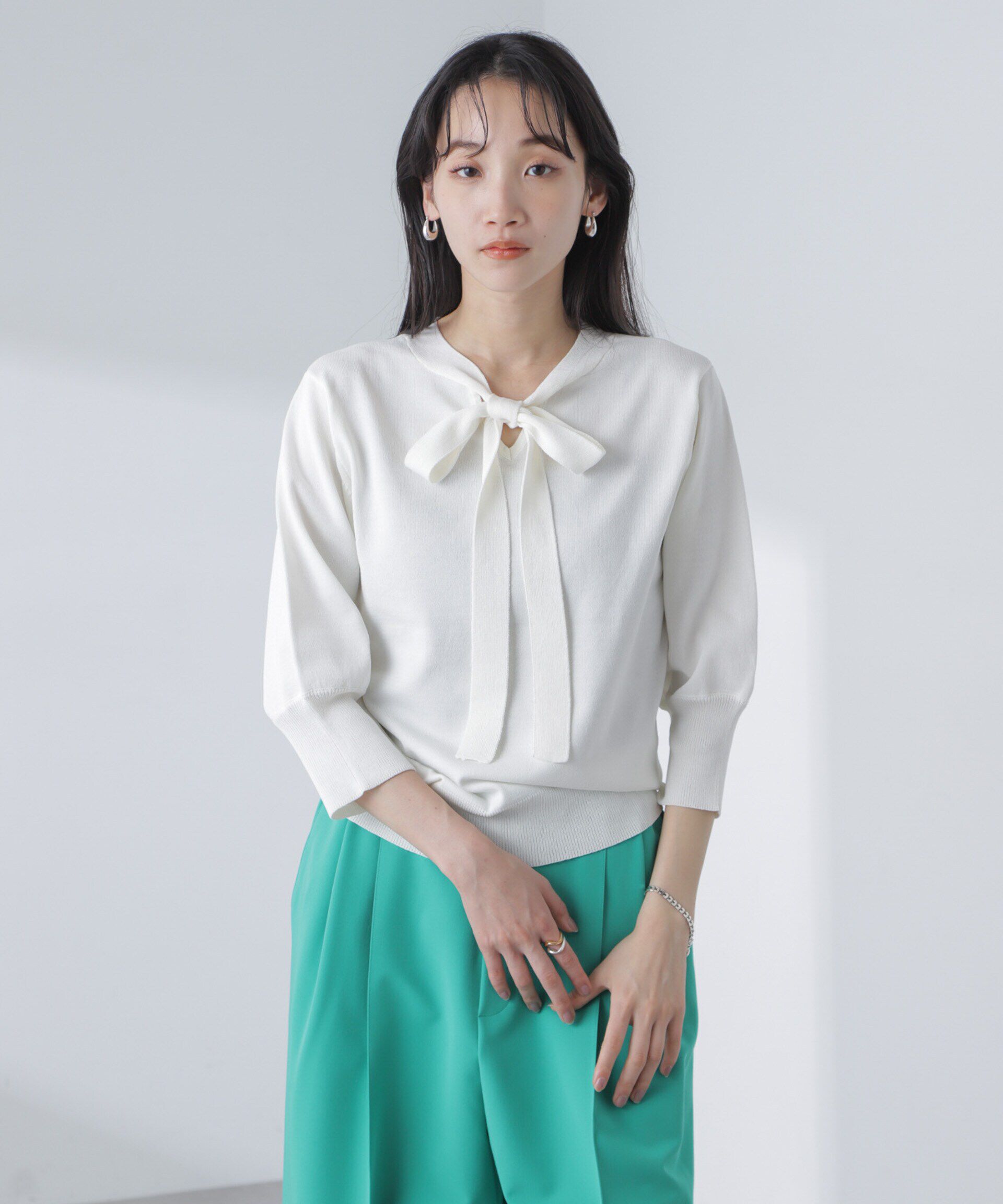 nano･universe「前後2wayボータイ半袖サマーニット」|ニット・セーター|