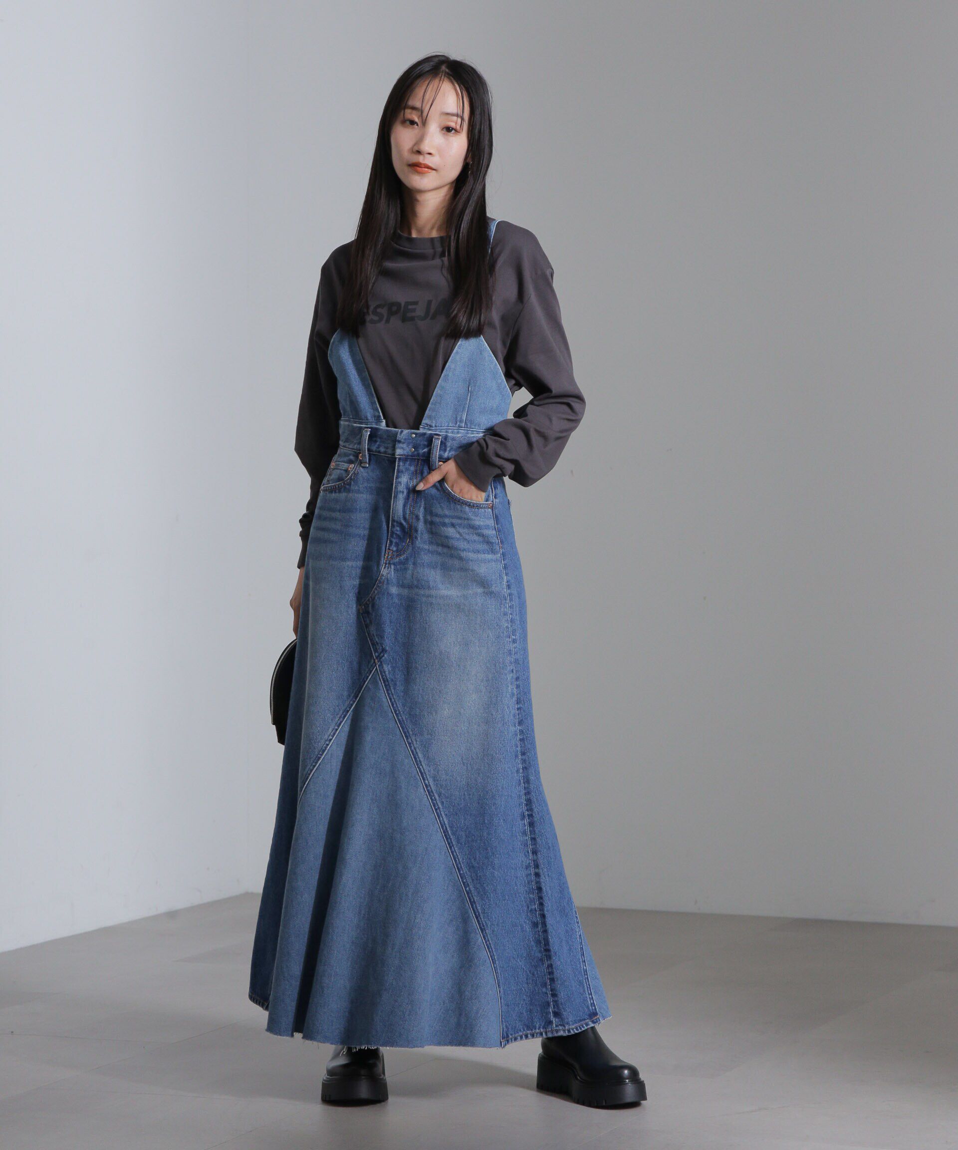 nano･universe「リメイク風2wayナローフレアジャンパースカート」|ワンピース|ブルー