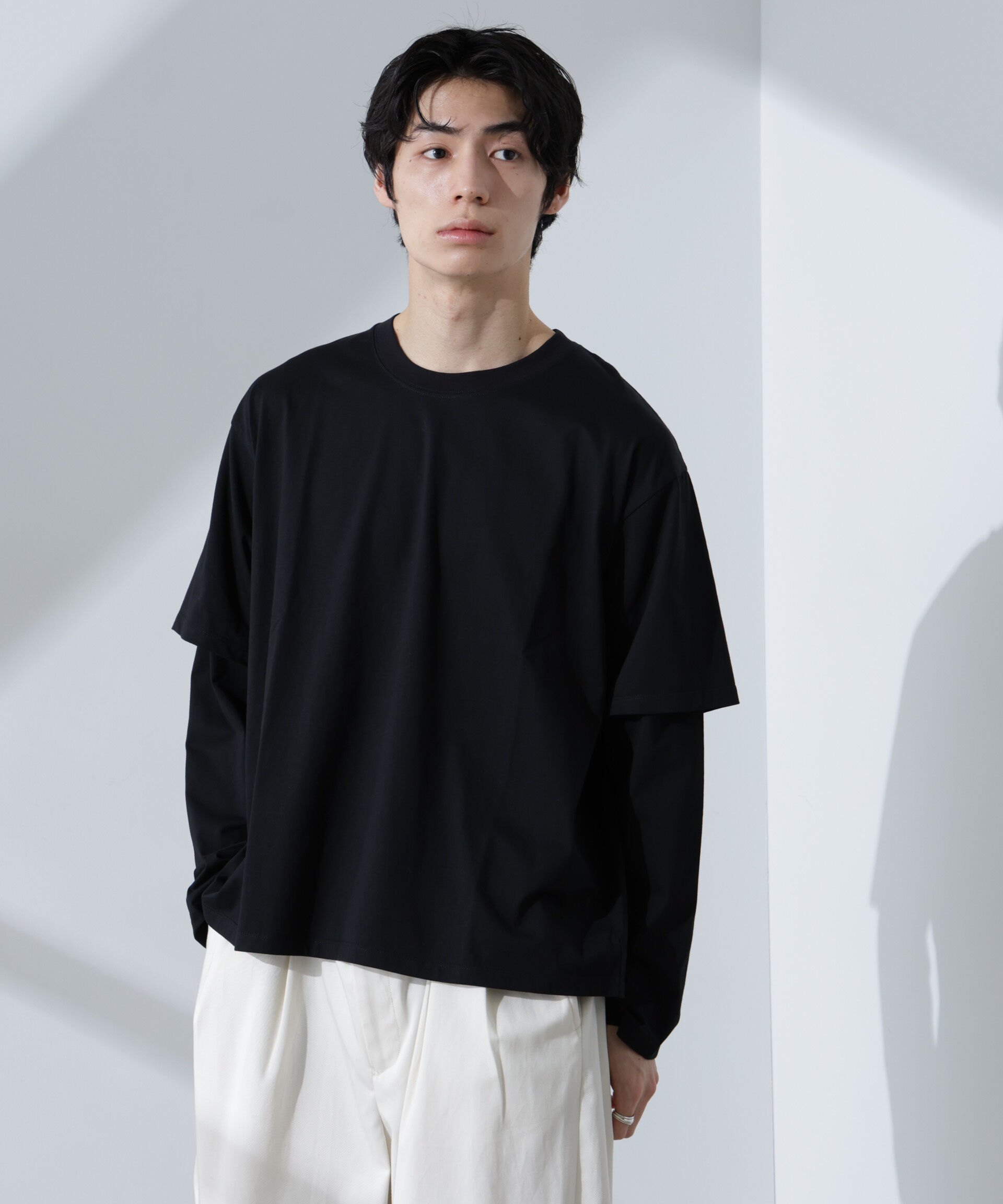 nano･universe「WEB限定/フェイクレイヤードTシャツ 長袖」|Tシャツ・カットソー|ブラック