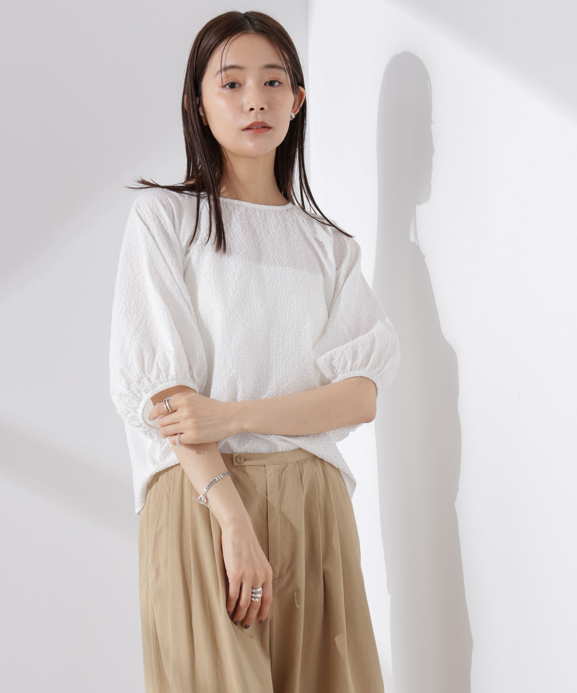 nano･universe「サッカーバルーンスリーブプルオーバーブラウス」|シャツ・ブラウス|