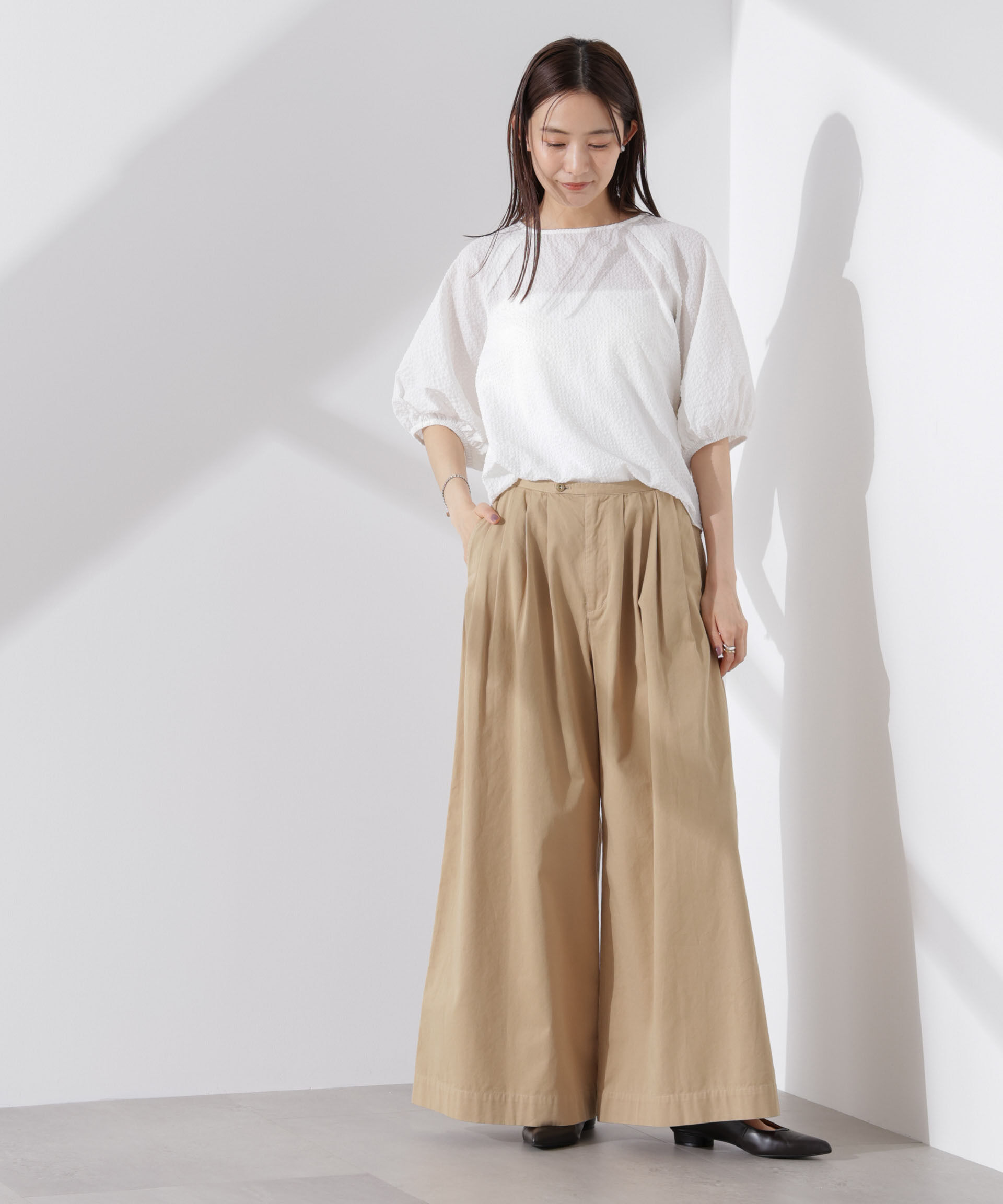 nano･universe「サッカーバルーンスリーブプルオーバーブラウス」|シャツ・ブラウス|