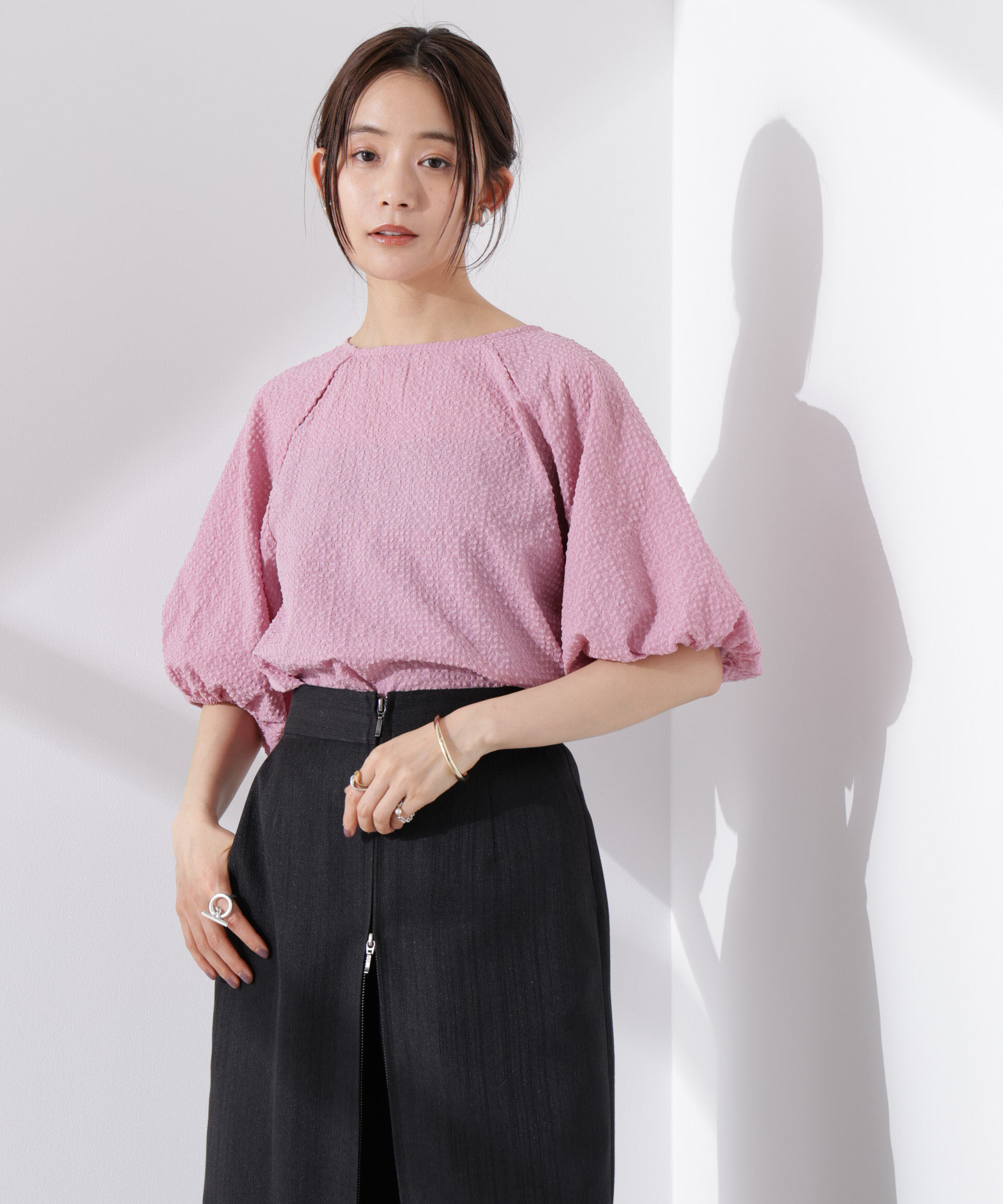 nano･universe「サッカーバルーンスリーブプルオーバーブラウス」|シャツ・ブラウス|ピンク