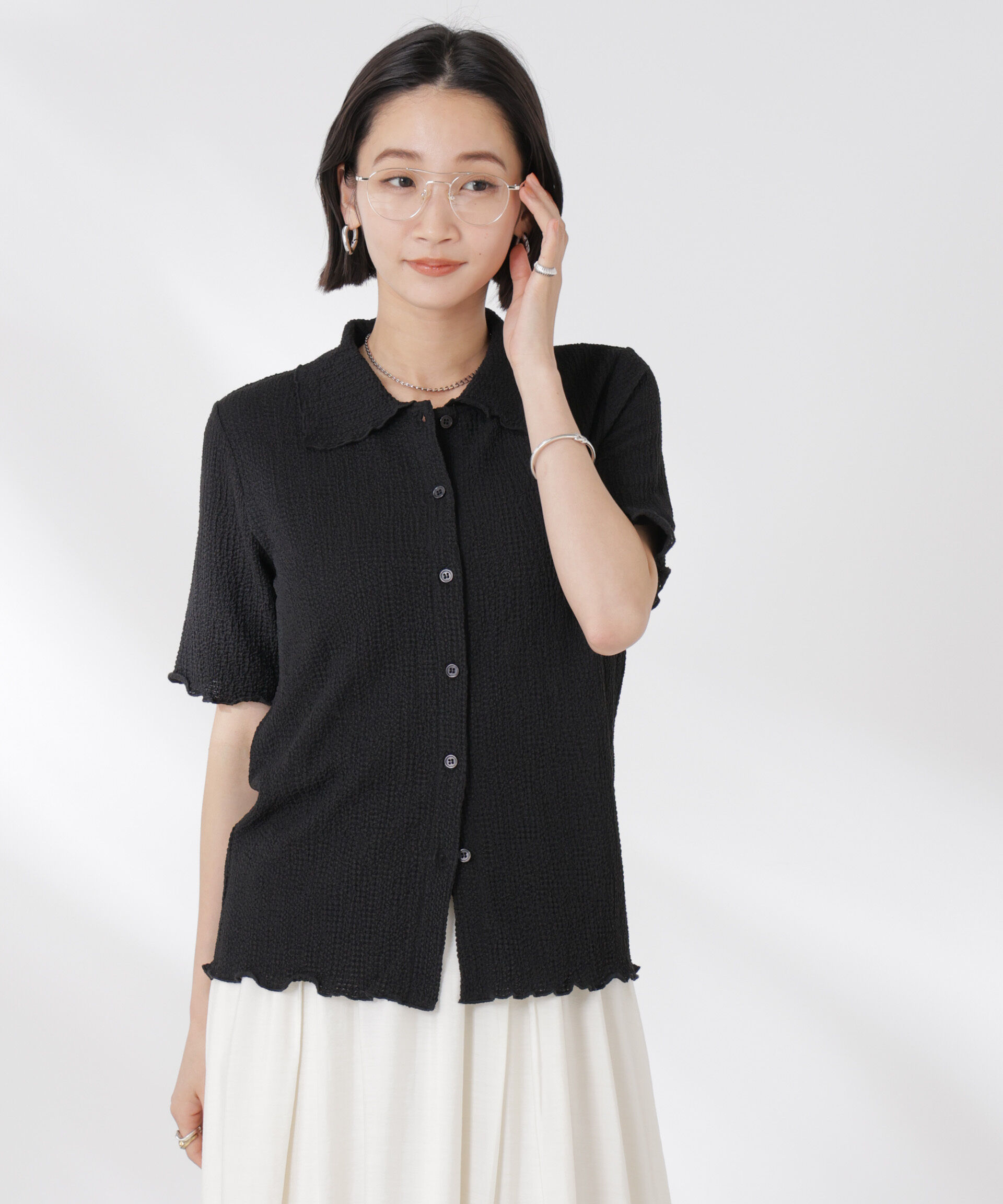 nano･universe「衿付カットジャガードメロートップス」|Tシャツ・カットソー|