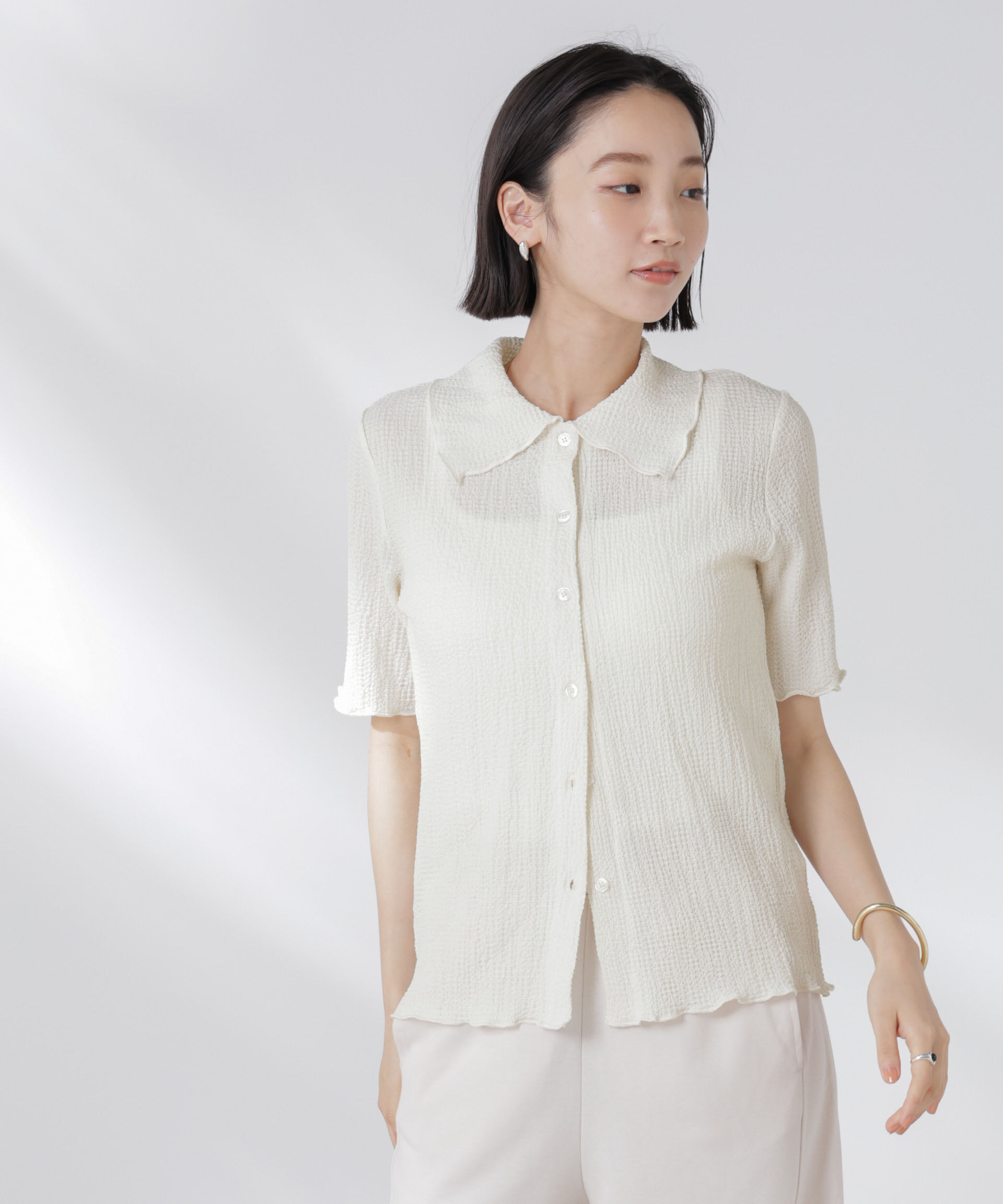 nano･universe「衿付カットジャガードメロートップス」|Tシャツ・カットソー|