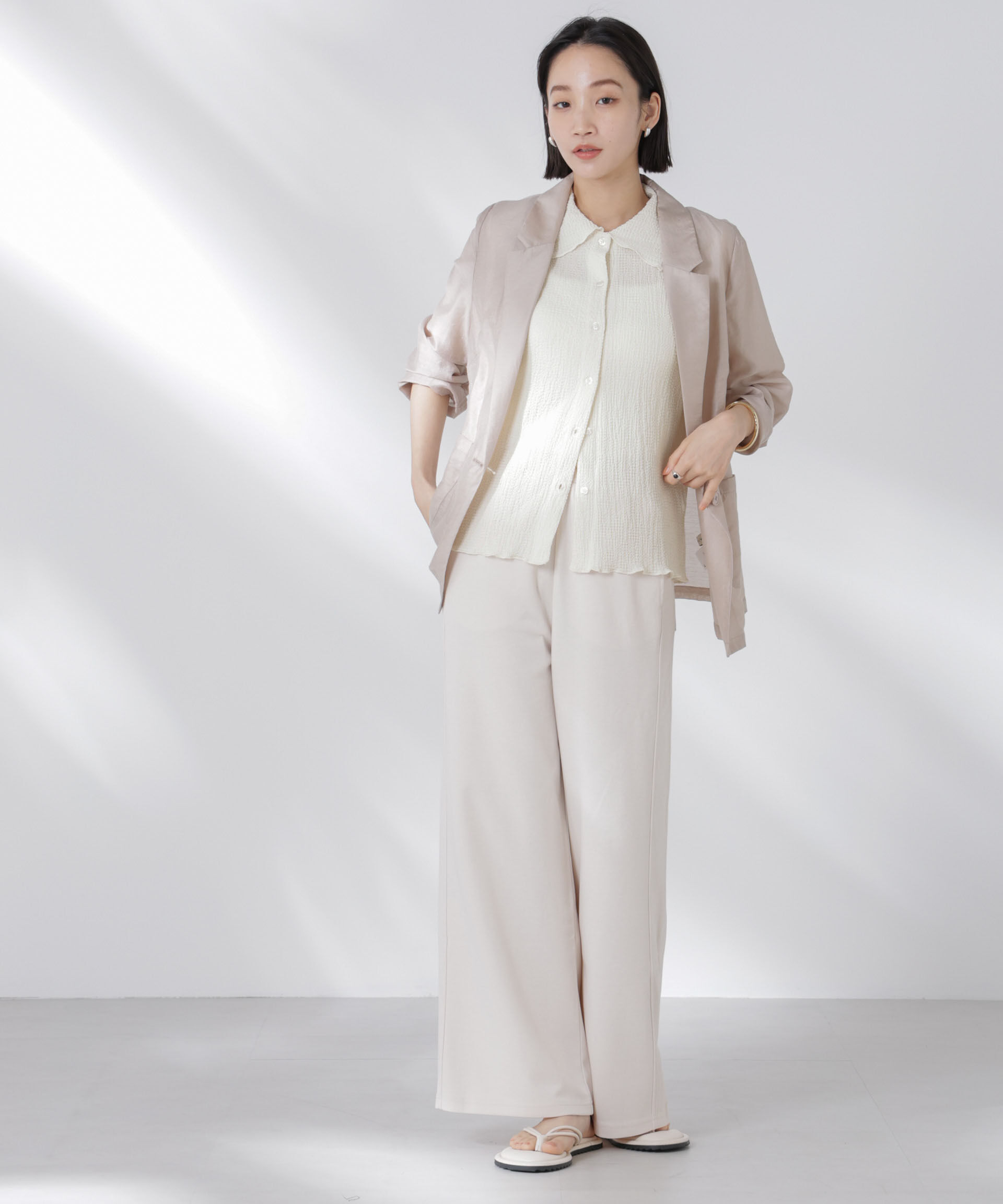 nano･universe「衿付カットジャガードメロートップス」|Tシャツ・カットソー|