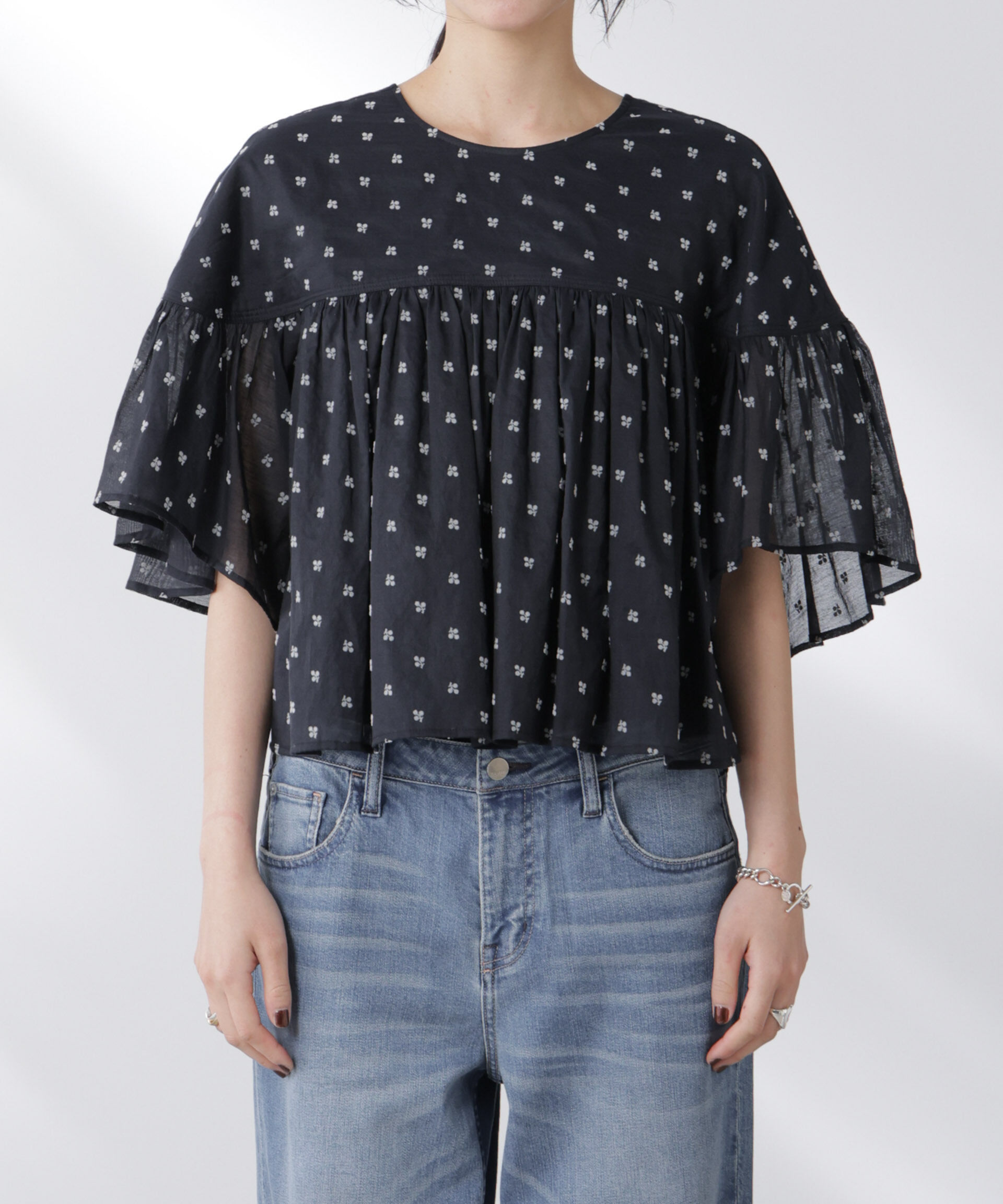 nano･universe「made in india コットンフロッキーフラワーブラウス」|シャツ・ブラウス|