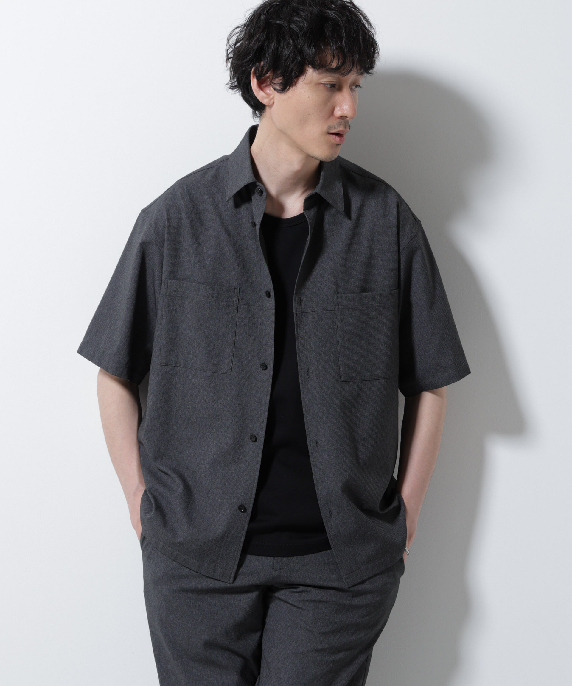 nano･universe「DotAir(R)ミニホールストレッチシャツ半袖/吸水速乾(セットアップ可)」|シャツ・ブラウス|