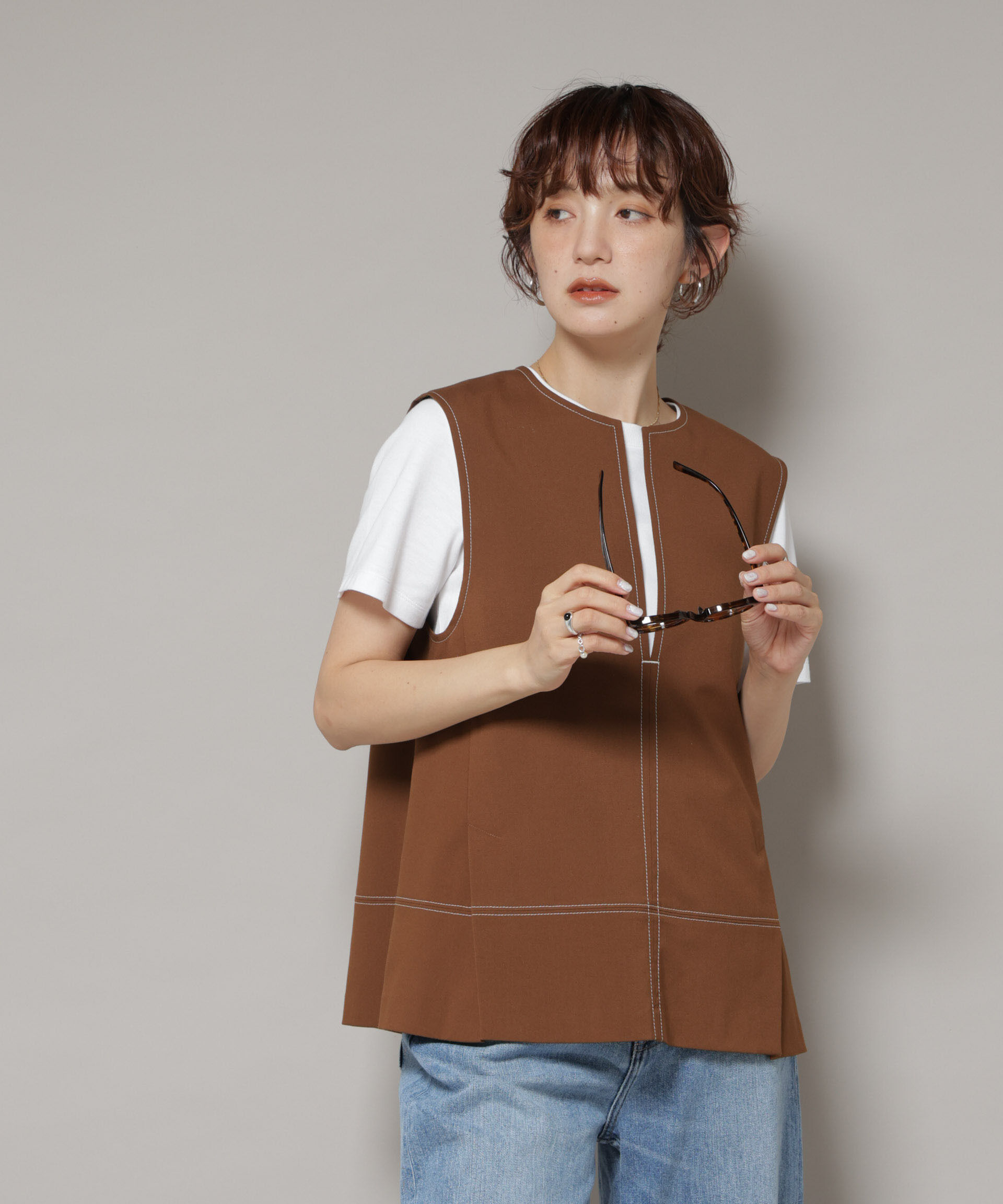 nano･universe「ドライウェザーストレッチバイカラーステッチベスト(セットアップ可)」|シャツ・ブラウス|