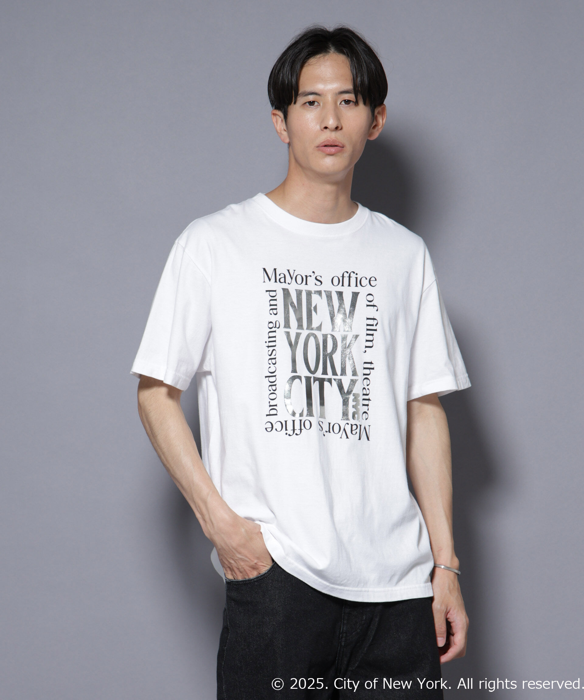 nano･universe「別注GOOD ROCK SPEED NYC シルバー箔プリントTシャツ」|Tシャツ・カットソー|ホワイト