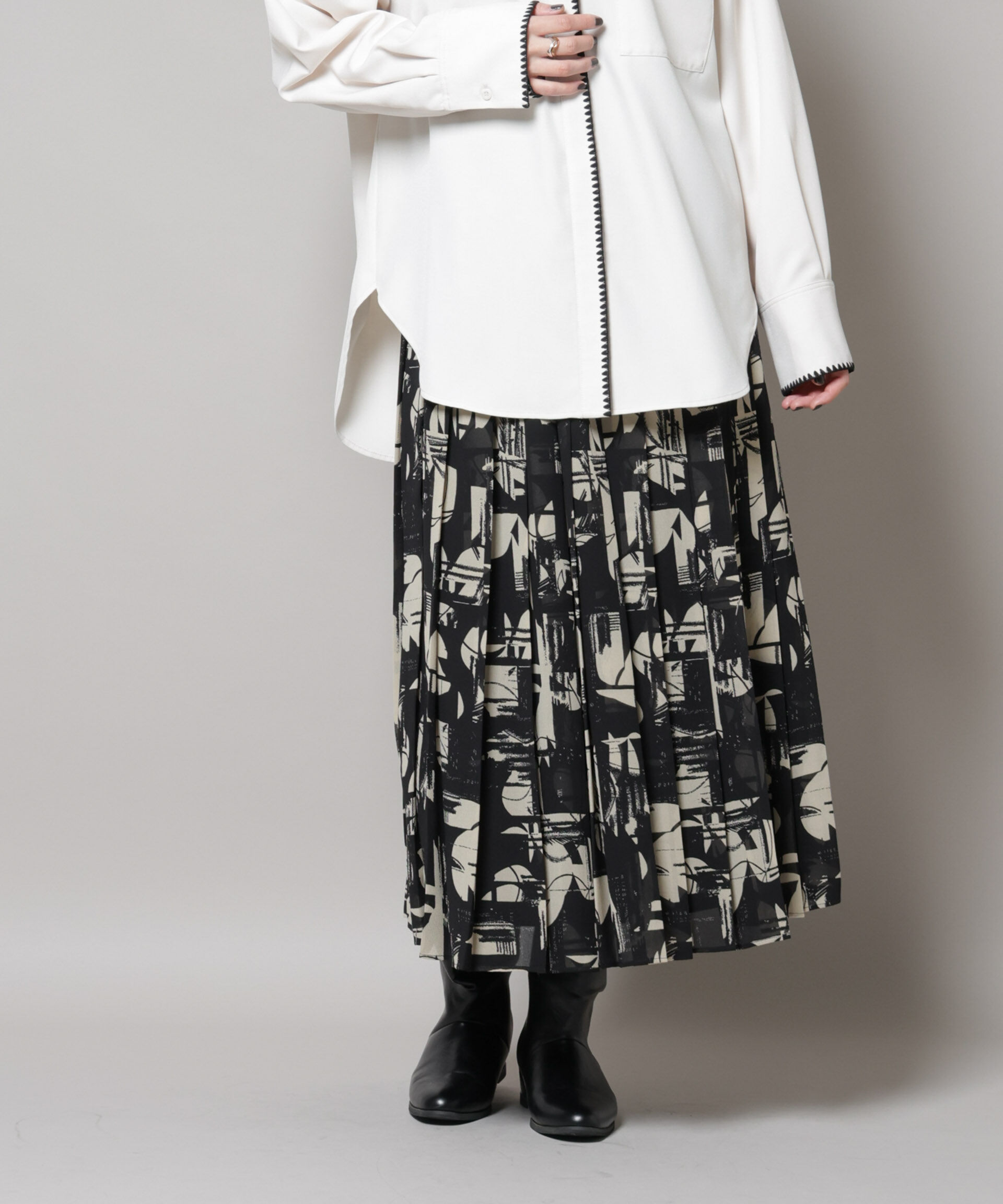 nano･universe「アートプリントジョーゼットプリーツスカート」|スカート|